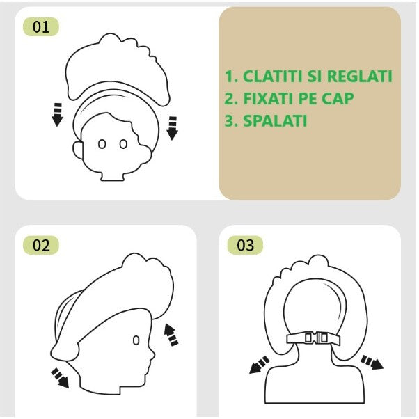 Casca de Dus, Vivimall, Previne Scurgerea Apei si Samponului pe Fata, 0-12 Ani, Ajustabila, din TPE+PP, 20 x 23 cm, Model Unicorn, Roz/Mov - vivimall.ro