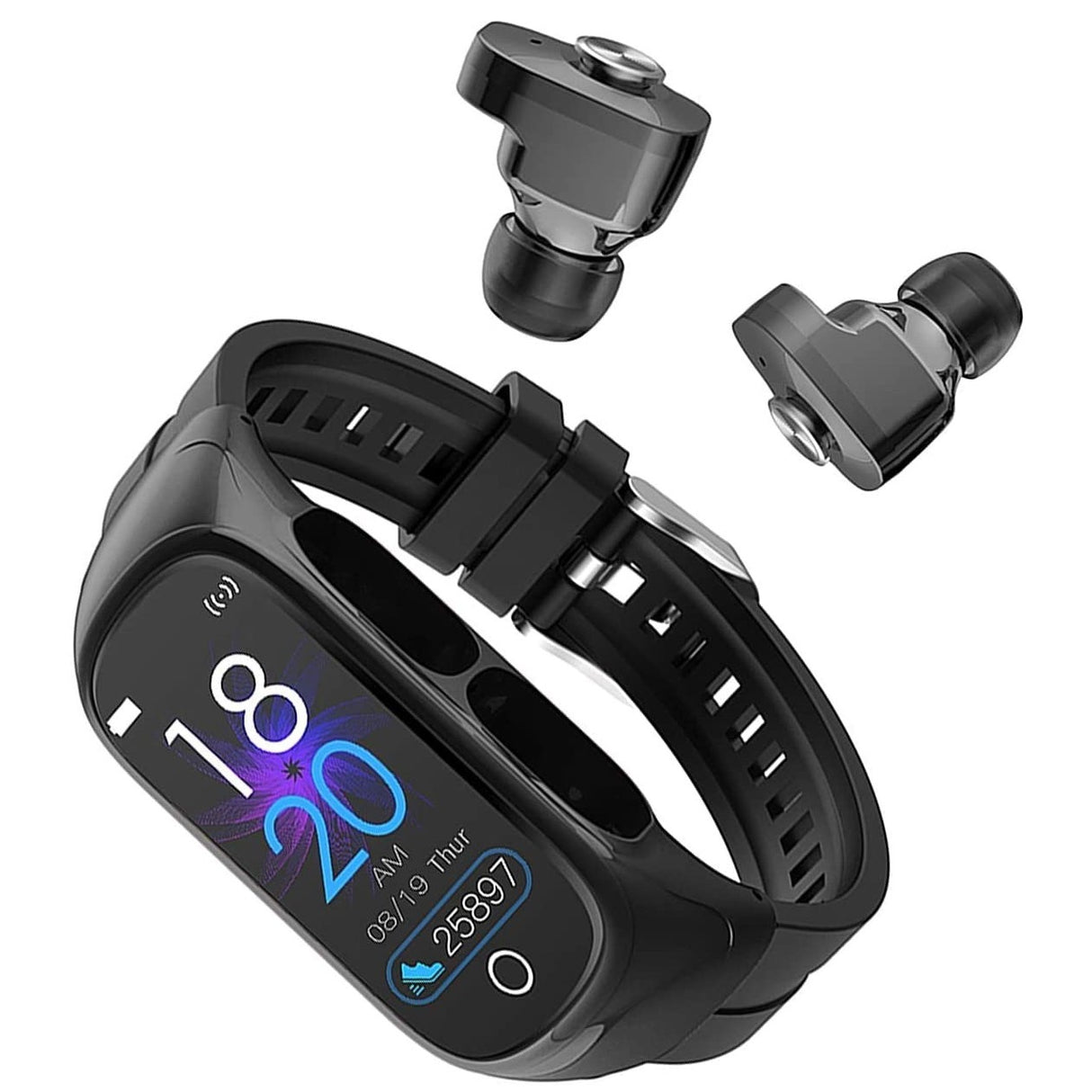 Ceas Smartwatch 2 in 1, cu Casti Bluetooth, N8 TWS, Plug in Lateral, Afisaj 1.47 inch, Rezolutie 172*320, Negru - vivimall.ro