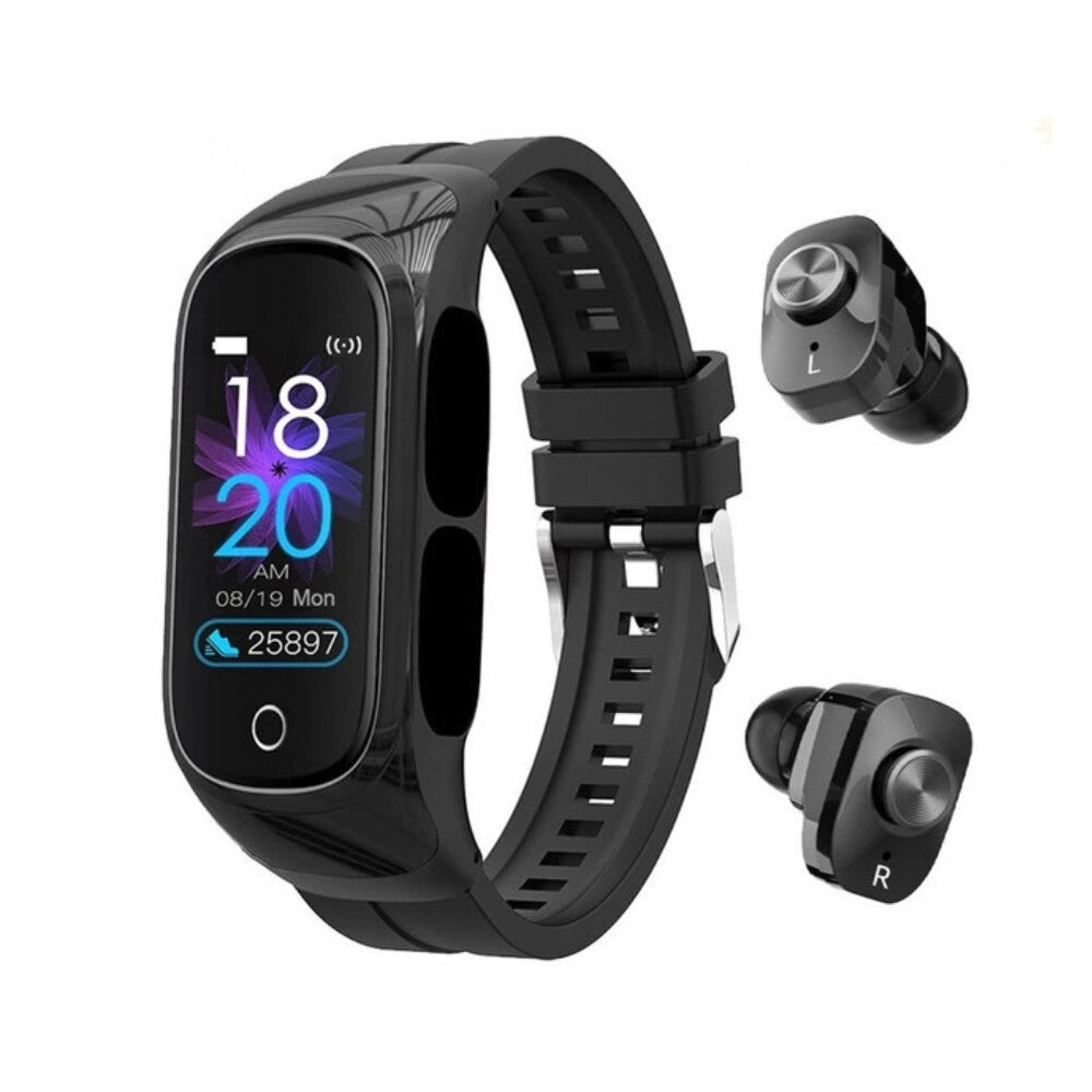 Ceas Smartwatch 2 in 1, cu Casti Bluetooth, N8 TWS, Plug in Lateral, Afisaj 1.47 inch, Rezolutie 172*320, Negru - vivimall.ro