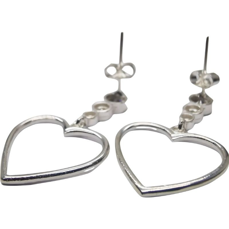 Cercei Argint 925 Inima Contur cu Trei Pietre - vivimall.ro