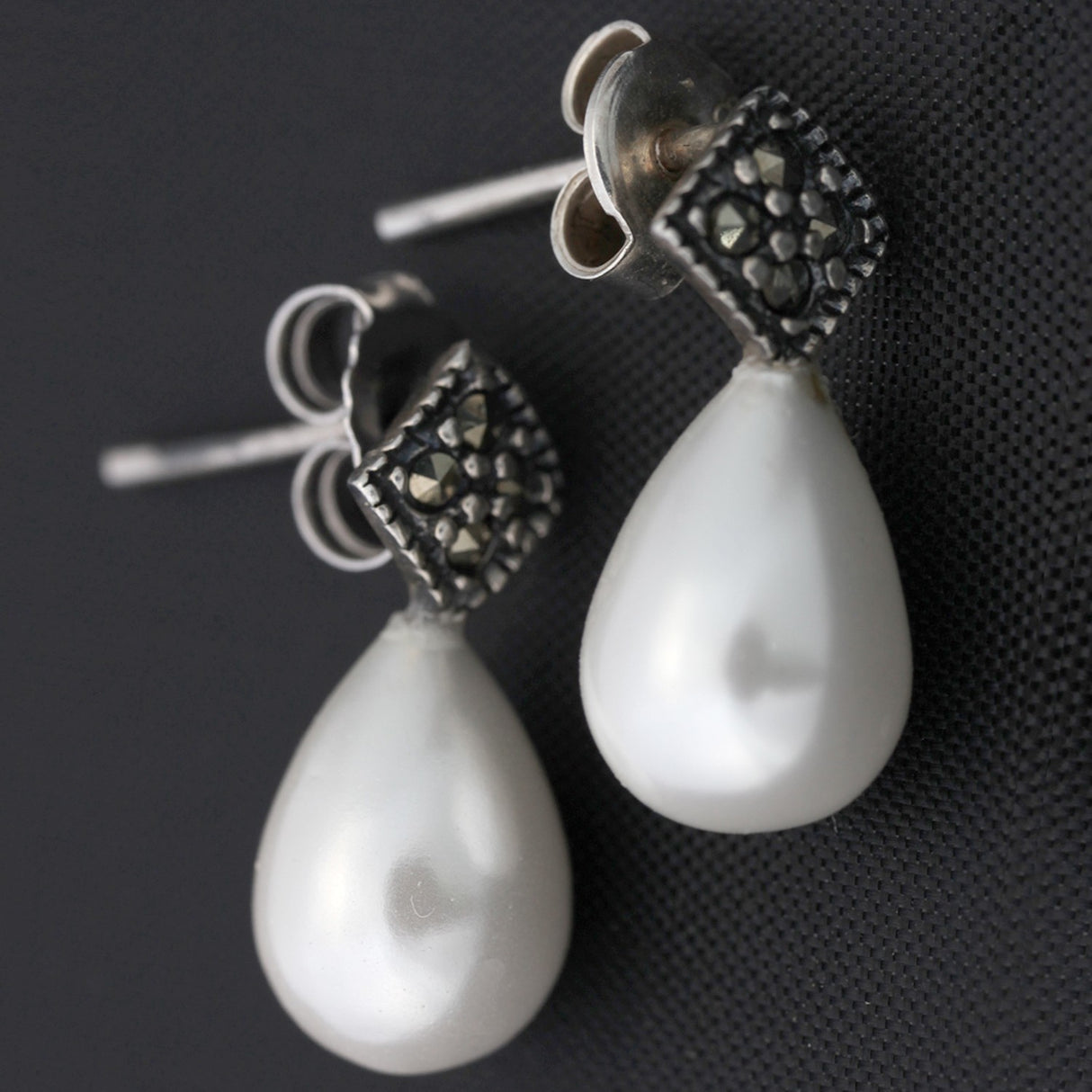 Cercei din Argint 925 cu Perla Ovala si Marcasite