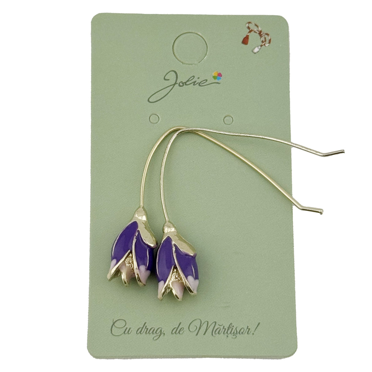 Cercei Dama de Primavara, Jolie, Model Flori Iris, Eleganti si Moderni, 7 x 1 cm per unitate, Mov - vivimall.ro