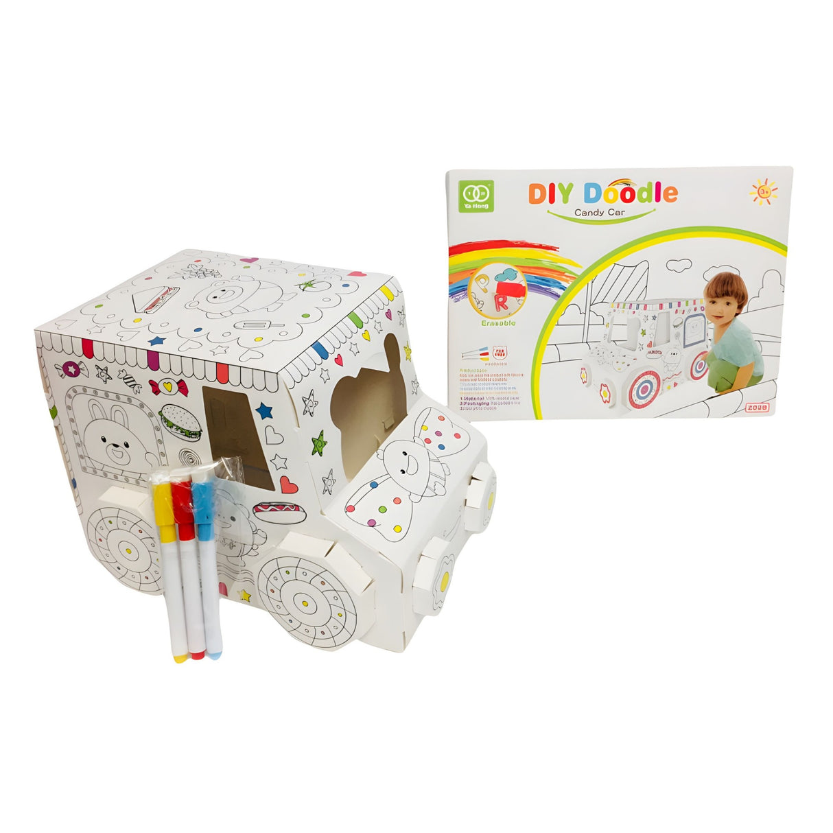 Jucarie Educativa pentru Copii, Flippy, Model Masinuta 3D, Jucarie de Asamblat si Colorat, din Carton, 28 x 20 cm, 3+ ani, Alb