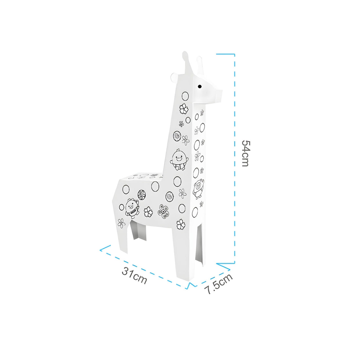 Jucarie Educativa pentru Copii, Flippy, Model Girafa 3D, Set de Asamblat si Colorat din Carton, Puzzle 3D Educativ, 31 x 7.5 x 54 cm, 3+ ani, Alb