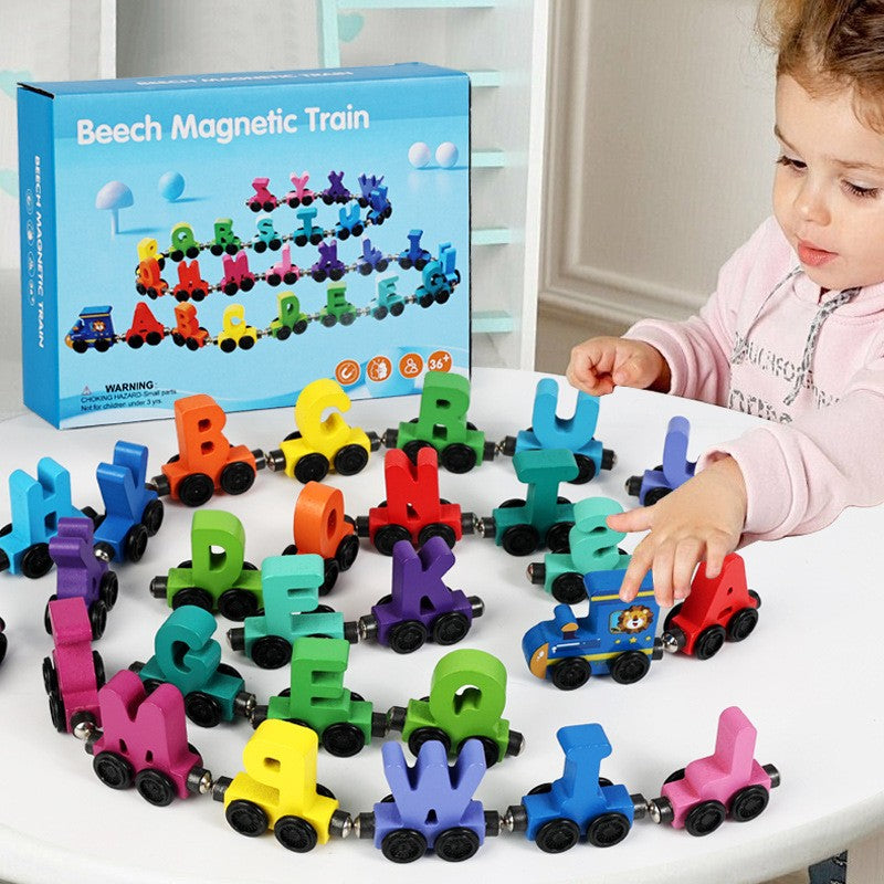 Trenulet Magnetic, Flippy, din Lemn, Model Alfabet, 26 Litere, +3 Ani, Jucarie de Asamblat, Multicolor - vivimall.ro
