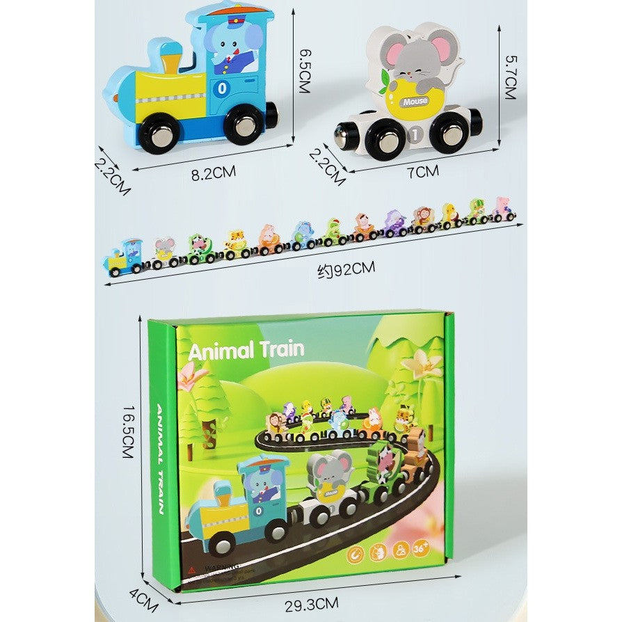 Trenulet Magnetic, Flippy, din Lemn, Model Zoo, 12 Animale, +3 Ani, Jucarie de Asamblat, Multicolor - vivimall.ro
