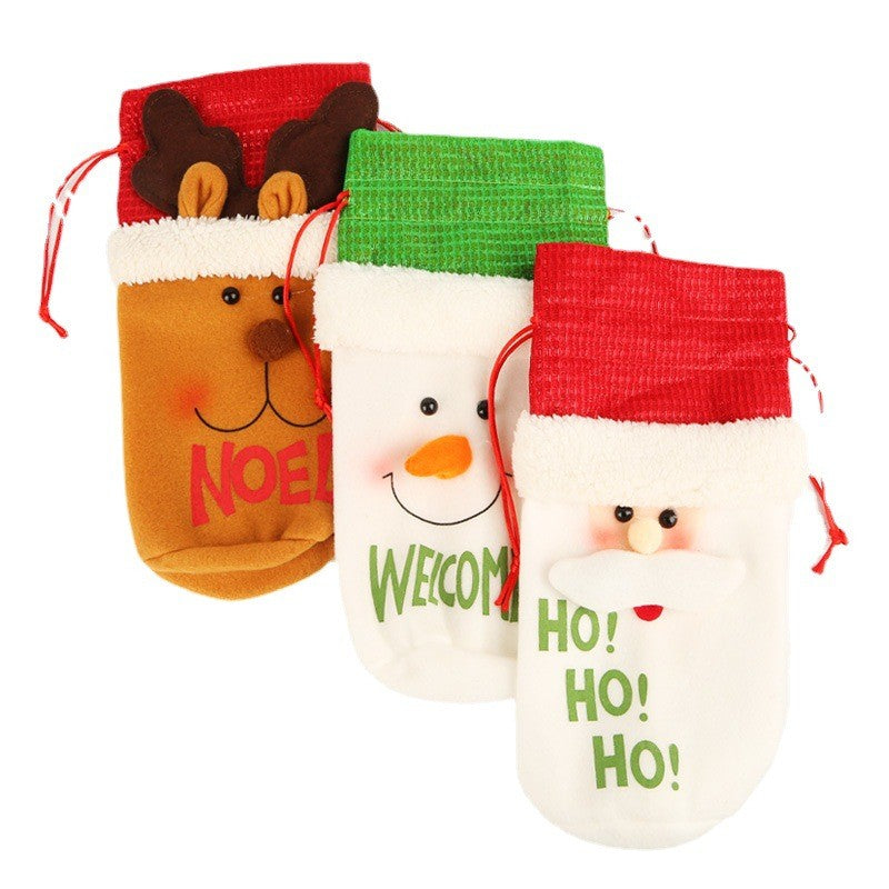 Saculet de Craciun pentru Sticla de Bautura, Vivimall, Model Om de Zapada Accesorizat, Tematica Petrecere de Craciun, Marime Universala, 13x28 cm, Verde - vivimall.ro