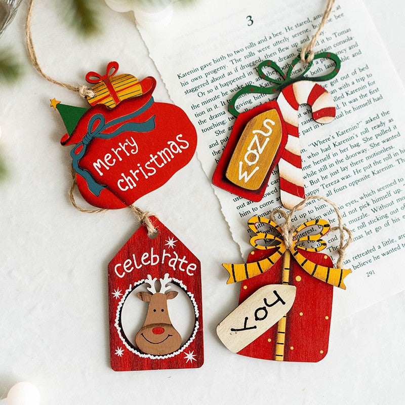 Set 14 Decoratiuni de Craciun, Flippy, pentru Brad, 5 - 9.5 cm, din Lemn, Multicolor - vivimall.ro