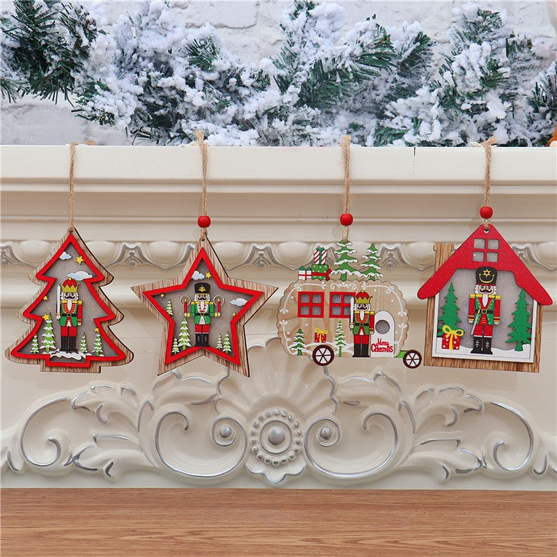 Ornament de Brad, Flippy, cu Lumini LED, din Lemn, Figurina Spargatorul de Nuci, Model Brad, Multicolor - vivimall.ro