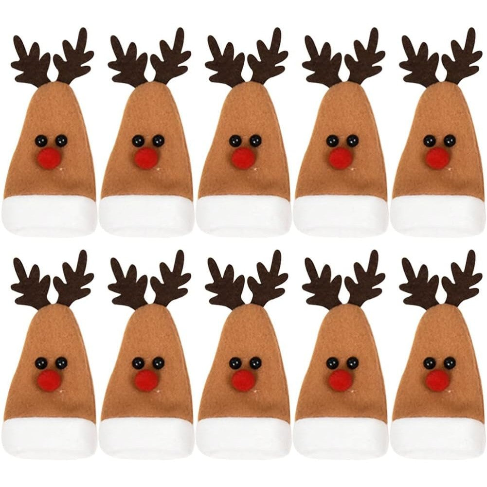 Set 10 Decoratiuni de Craciun, Flippy, pentru Sticle, Tacamuri, Model Ren, 14 x 6 cm, Multicolor - vivimall.ro