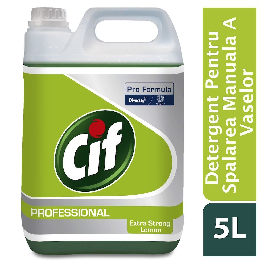 CIF Professional Dishwasher Extra Strong Lemon – Detergent pentru Spalarea Manuala a Vaselor, cu Lamaie 5 L - vivimall.ro