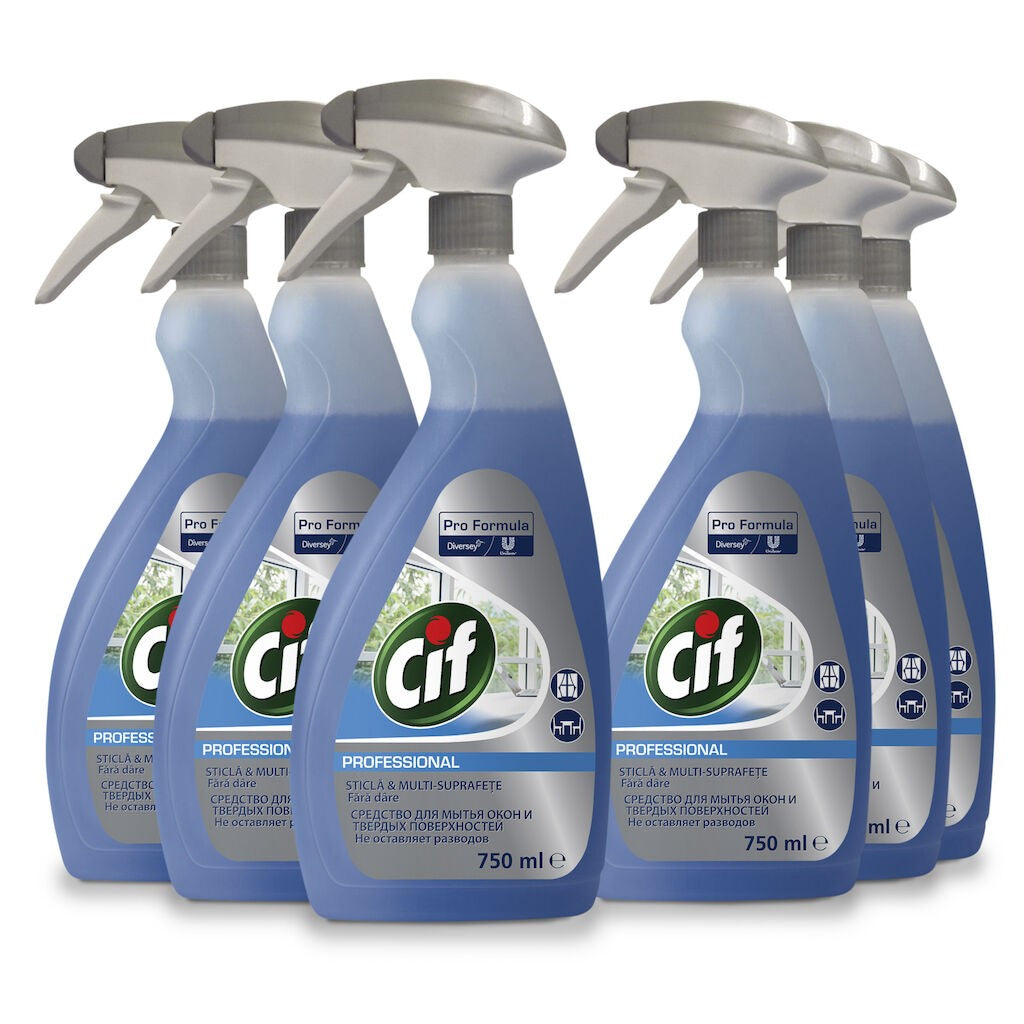 Pachet CIF Professional Glass & Multi Surface – Detergent Geamuri si Suprafete 6×0.75 L - vivimall.ro
