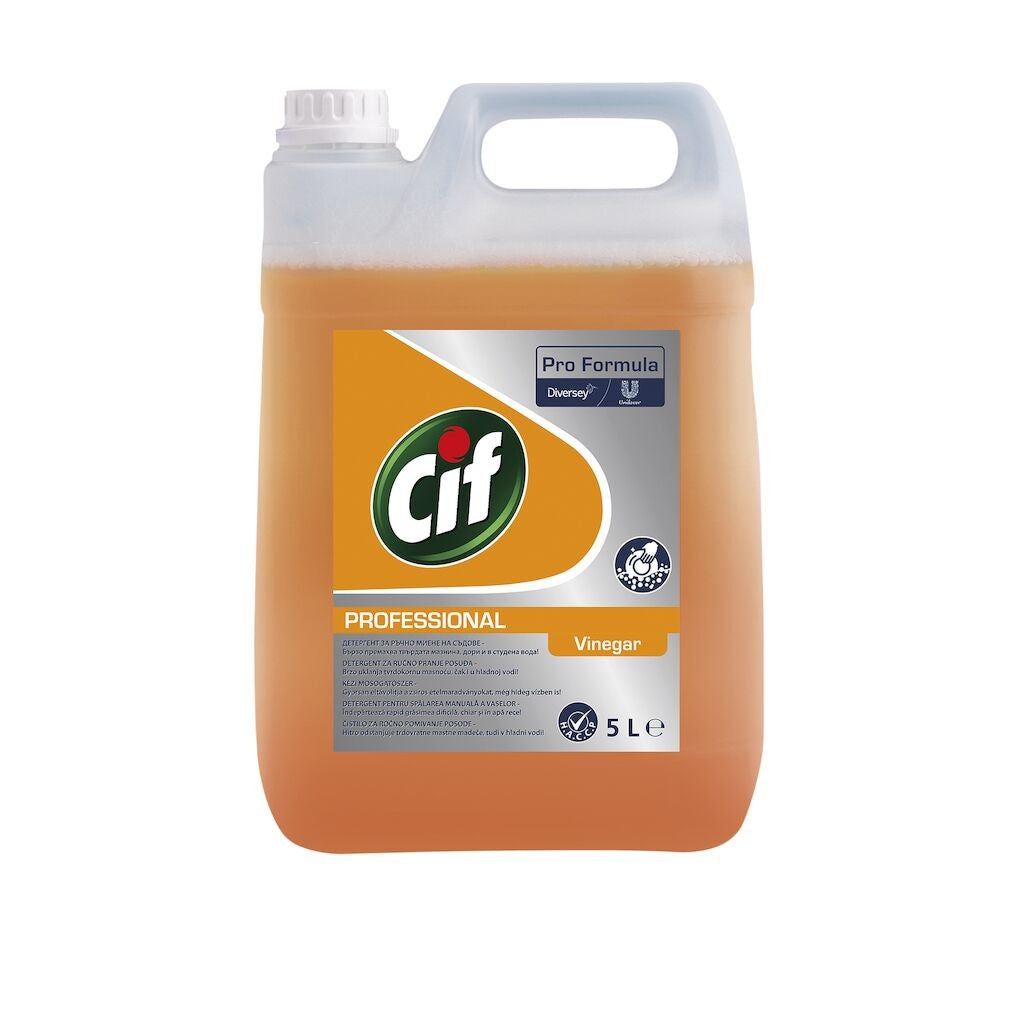 Pachet complet CIF Professional Heavy Duty Vinegar 2×5 L, detergent lichid pentru vase, uz HoReCa