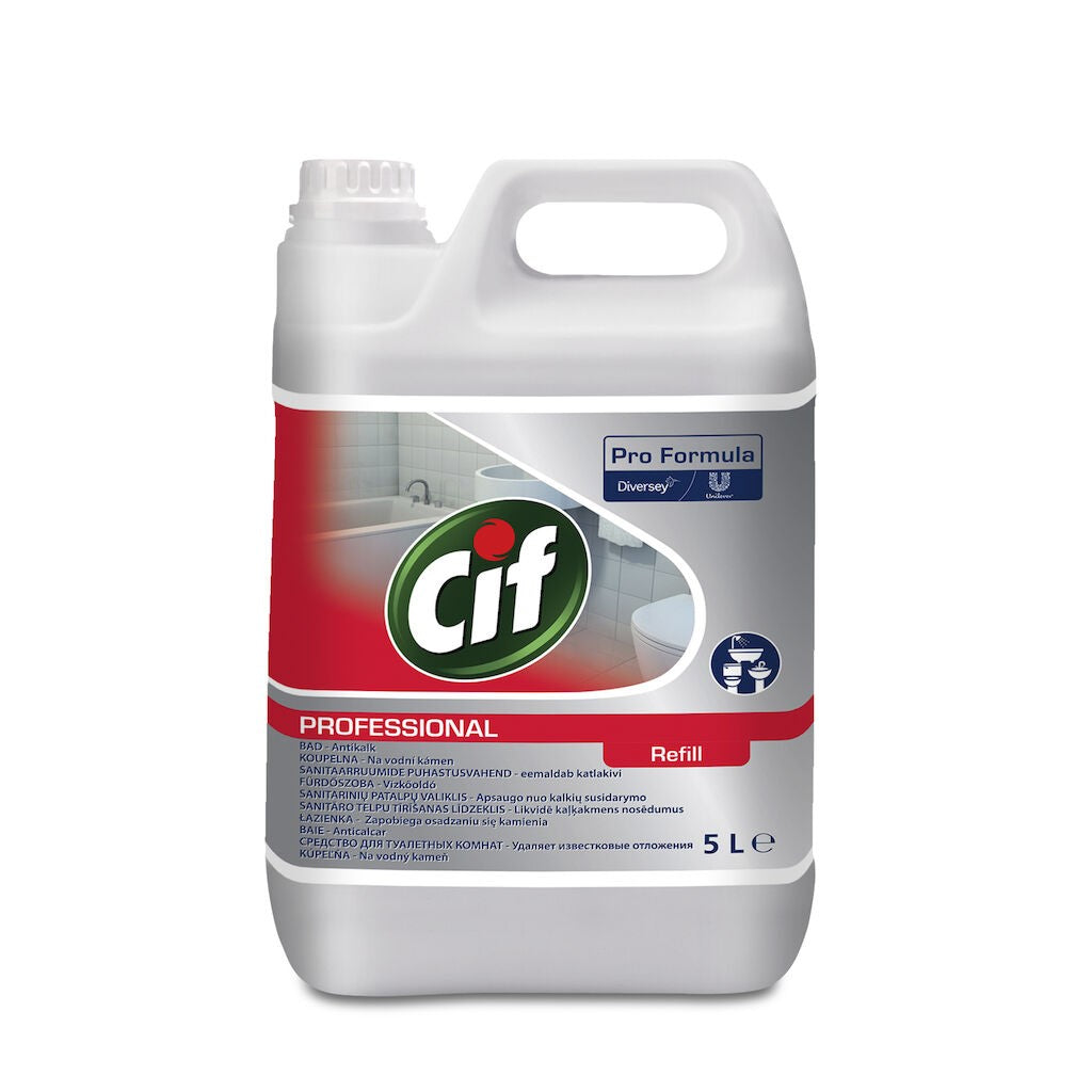 Pachet CIF Professional Washroom – Detergent si Detartrant pentru Suprafetele din Baie, 2×5 L - vivimall.ro