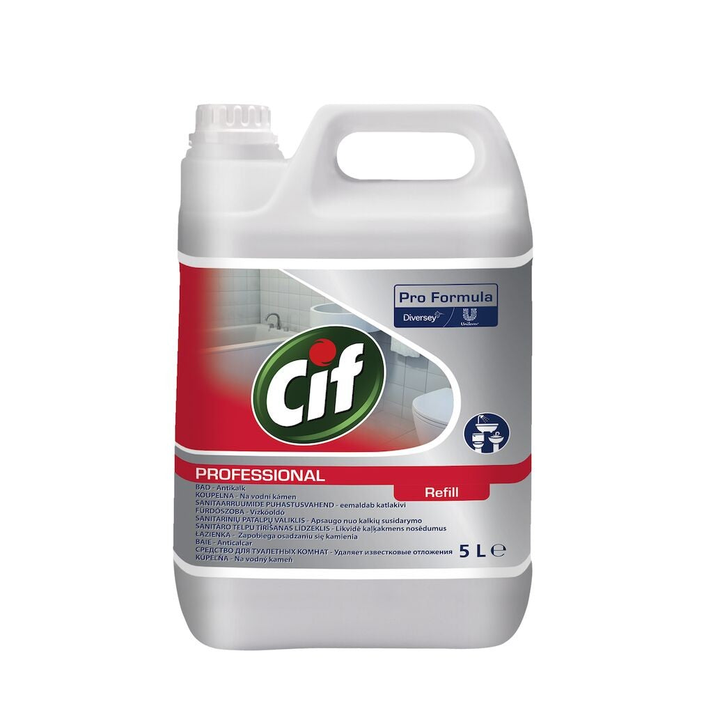 Pachet CIF Professional Washroom – Detergent si Detartrant pentru Suprafetele din Baie, 2×5 L - vivimall.ro