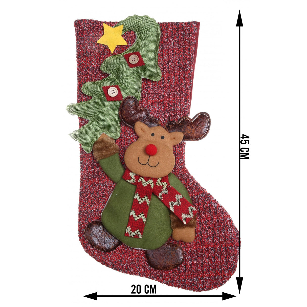 Ciorap Cadouri, Flippy, cu model ren, rosu, marimea 20x45 cm, textil, interior - vivimall.ro