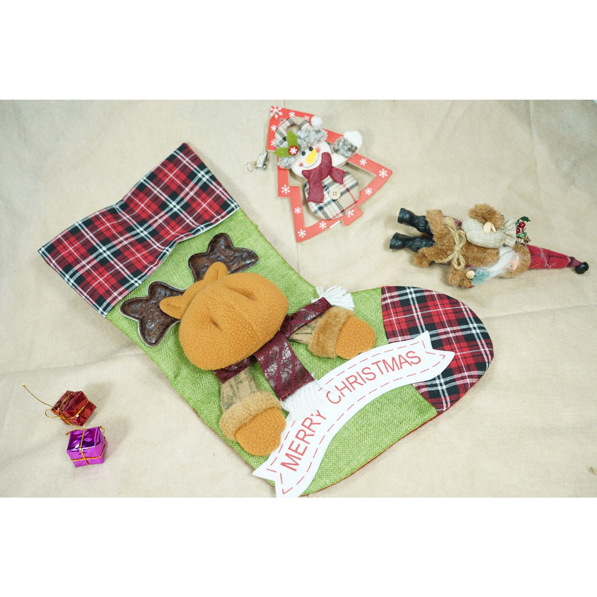 Ciorap Cadouri, Vivimall,cu model ren,verde, marimea 23x45 cm, textil, interior - vivimall.ro