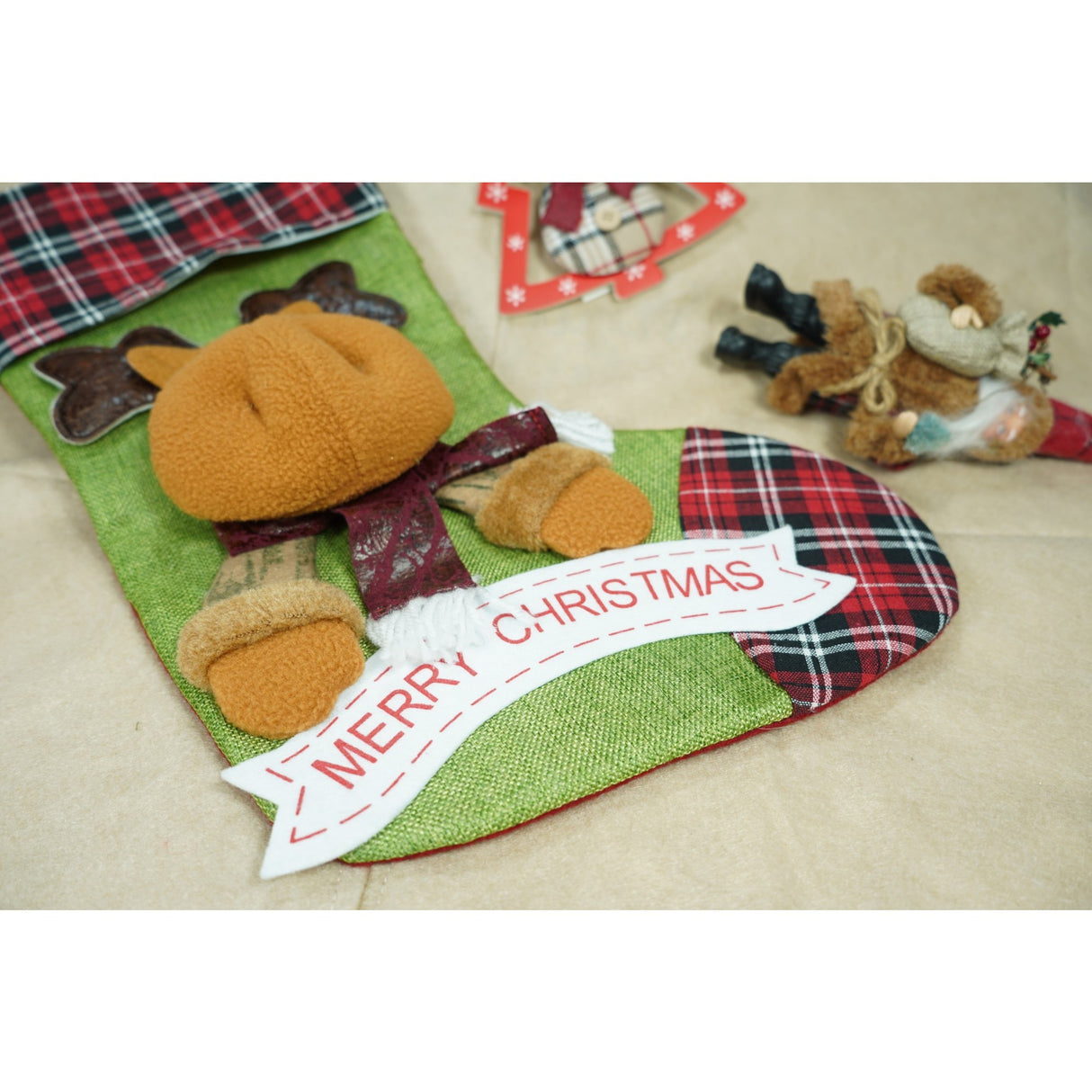 Ciorap Cadouri, Vivimall,cu model ren,verde, marimea 23x45 cm, textil, interior - vivimall.ro