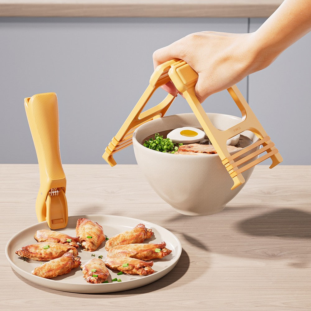 Cleste pentru Boluri, Vivimall, Anti-Alunecare, din ABS si Silicon, Extindere, pentru Oale, Tigai, de Uz Casnic, Rezistent la Temperaturi Inalte, 16x 10.5 x 3.6 cm Bej - vivimall.ro