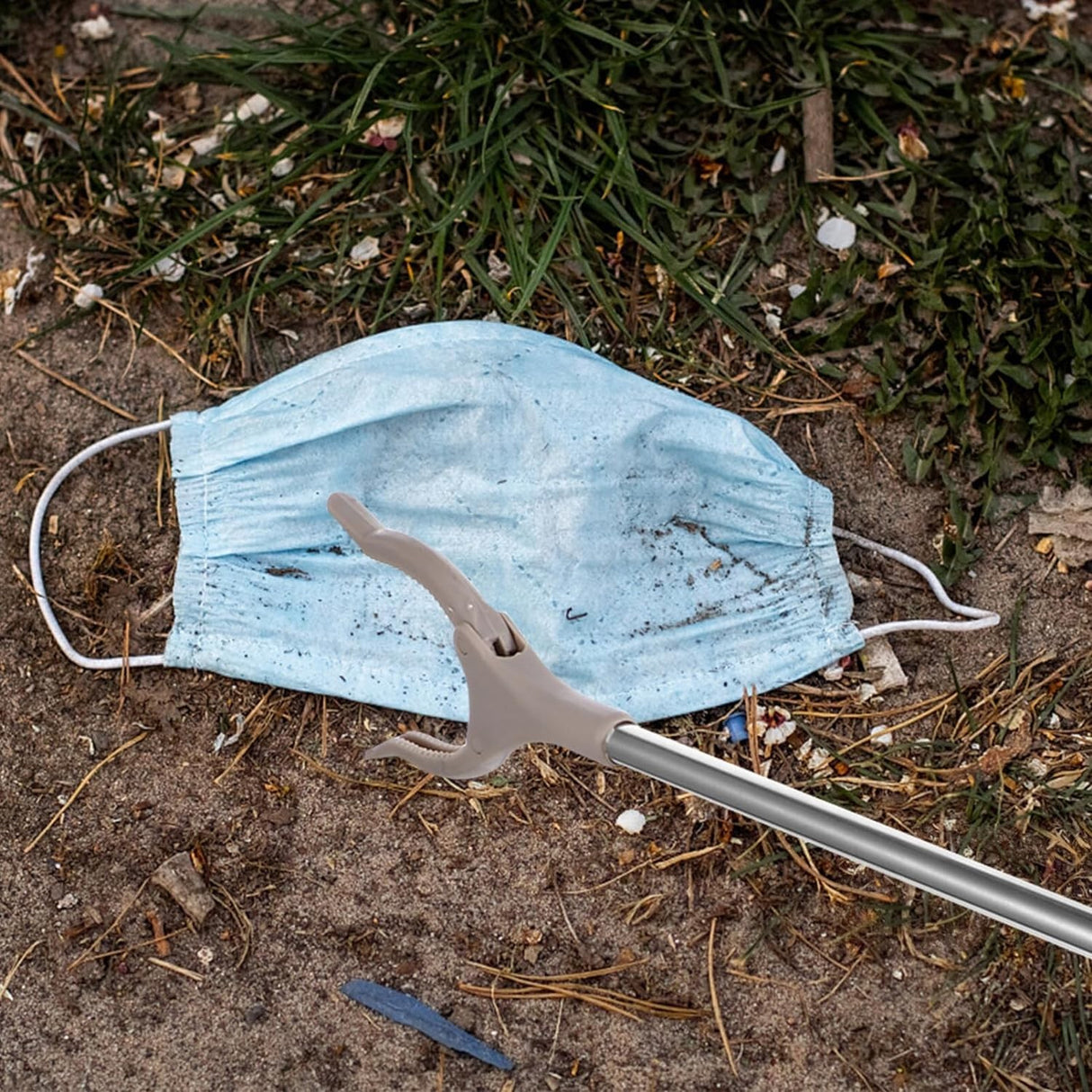 Cleste pentru Colectarea Deseurilor, Flippy, din Metal si Plastic, 96.5 cm, Fara Maini Murdare, Gri - vivimall.ro