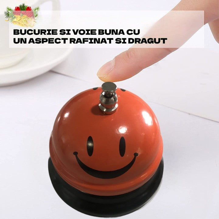 Clopotel Metalic Multifunctional, Vivimall, Portocaliu cu Imprimeu Smiley Face, 7.5x7.5x6.5 cm, Receptie, Restaurant, Cafenele - vivimall.ro