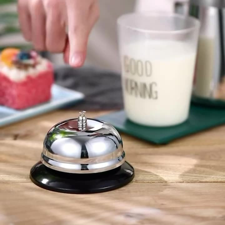 Clopotel sonerie metalica Vivimall, pentru receptie hoteluri, baruri, restaurante, material metal si plastic, 6 x 10 cm, argintiu - vivimall.ro