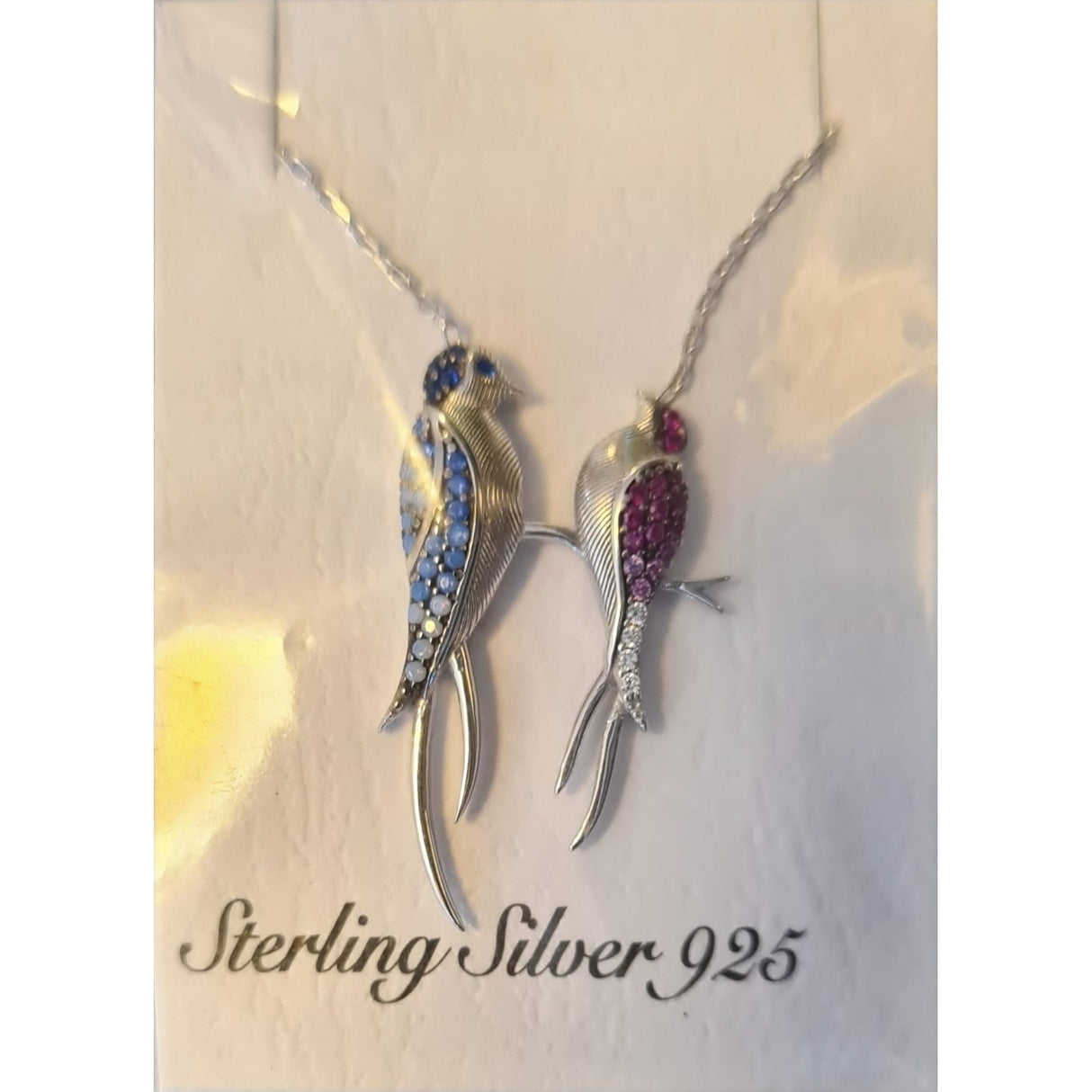 Colier Argint 925 Doua Randunele El si Ea, cu Zirconiu, Colorat - vivimall.ro