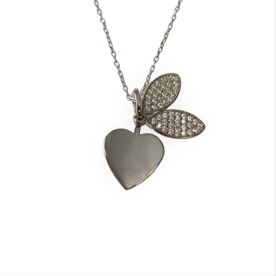 Colier Argint 925, Inima cu Buburuza cu Zirconii Albe 42 cm - vivimall.ro