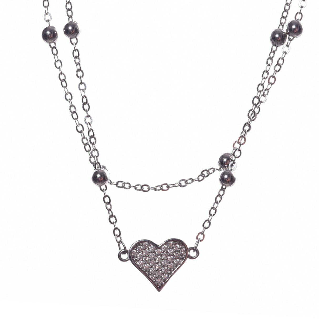 Colier din Argint 925 cu pandantiv inima cu pietre reglabil, 42 cm