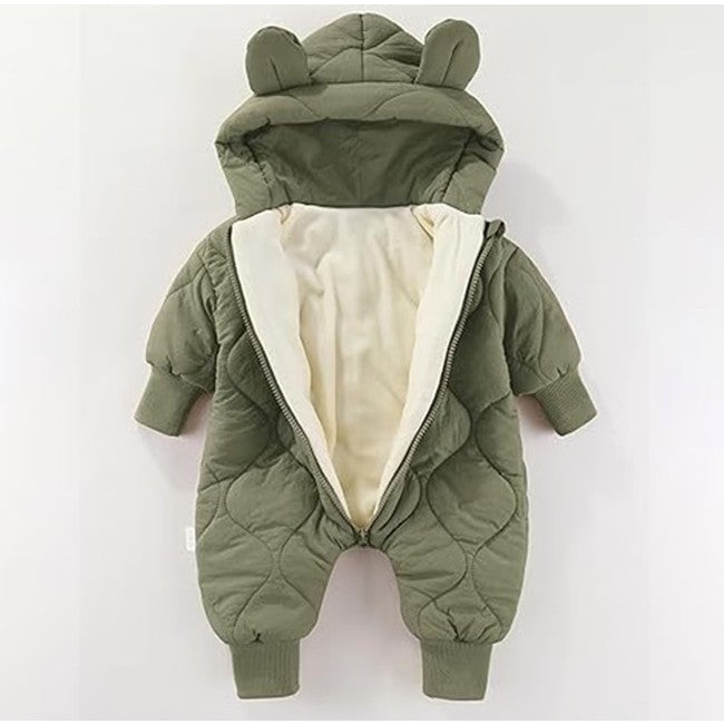 Combinezon de Iarna, Vivimall, pentru Bebelusi, din Bumbac, cu Urechi, Mansete Elastice, Unisex, 66 cm, Verde - vivimall.ro