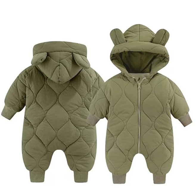Combinezon de Iarna, Vivimall, pentru Bebelusi, din Bumbac, cu Urechi, Mansete Elastice, Unisex, 73 cm, Verde - vivimall.ro