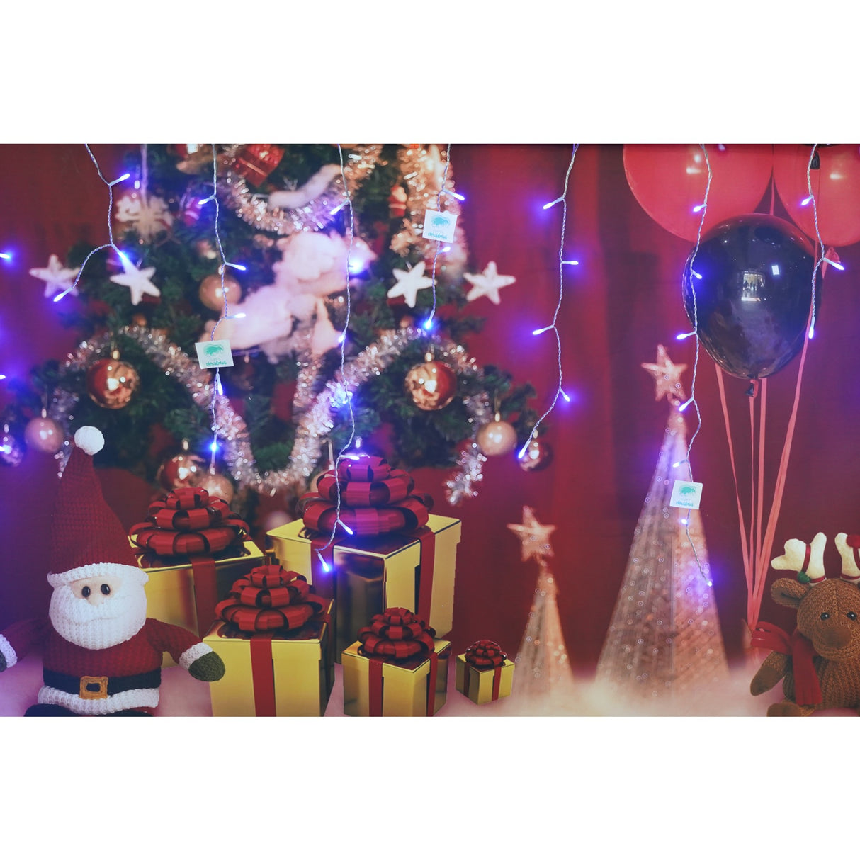 Sectiune Instalatie de Craciun, Vivimall®, Tip Turturi, Fara Alimentator, 5m, 143 LED-uri, 8 Jocuri de Lumini, Fir Transparent, Lumina Albastra, IP44, Interconectabila - vivimall.ro