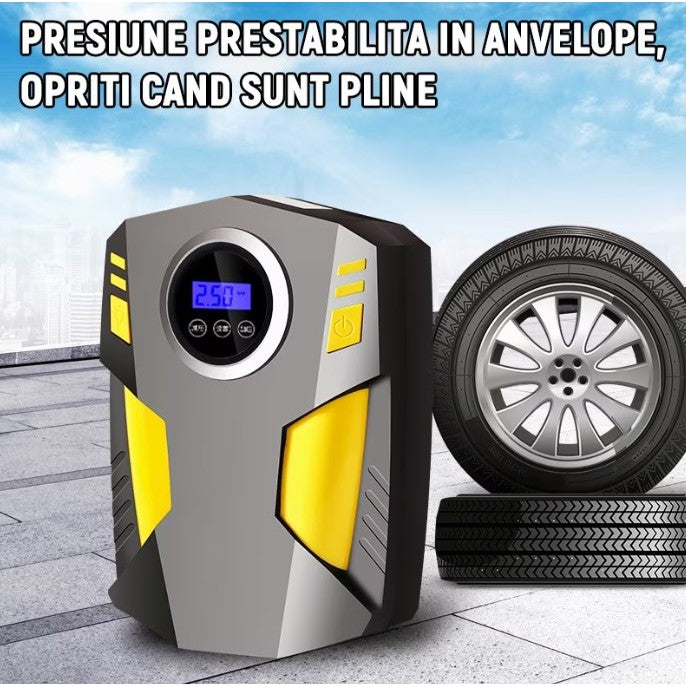 Compresor Auto Portabil cu Lanterna si Afisaj Electornic Vivimall, DC 12V, 120W, 35L/min, Cablu de alimentare 3m, Pompa Biciclete, Moto, Mingi, Saltele, Max 10.3bar, lumina LED, Negru - vivimall.ro