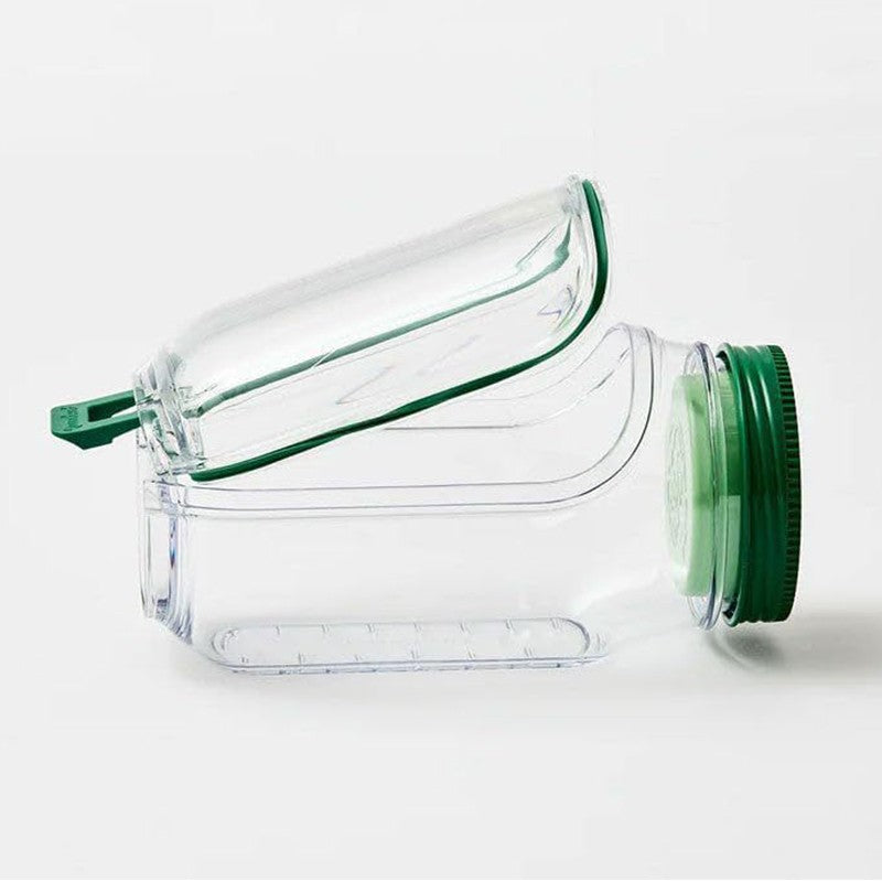 Container Caserola pentru Salata, Vivimall, Borcan pentru Salata din Sticla, Gradat in ml, 1L, 19 x 10 x 10 cm, Capac Verde, Transparenta - vivimall.ro