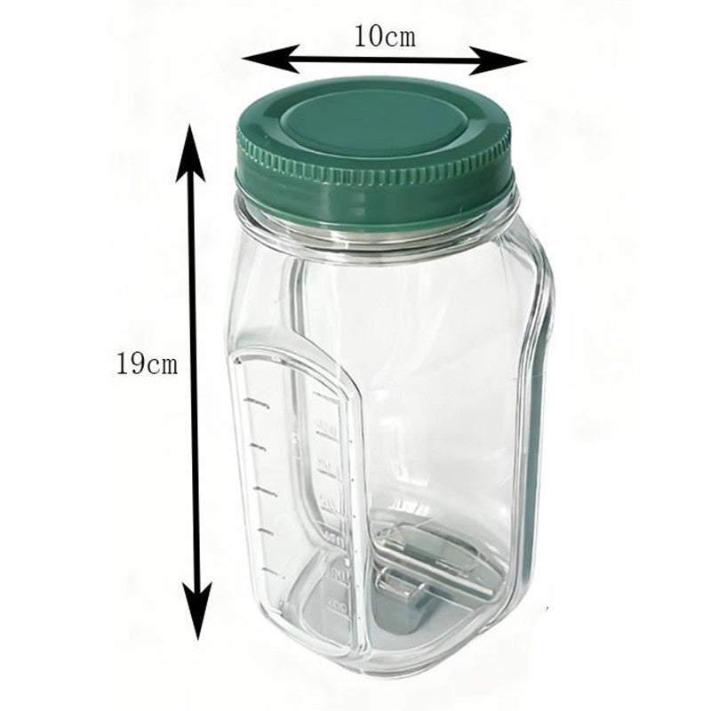 Container Caserola pentru Salata, Vivimall, Borcan pentru Salata din Sticla, Gradat in ml, 1L, 19 x 10 x 10 cm, Capac Verde, Transparenta - vivimall.ro