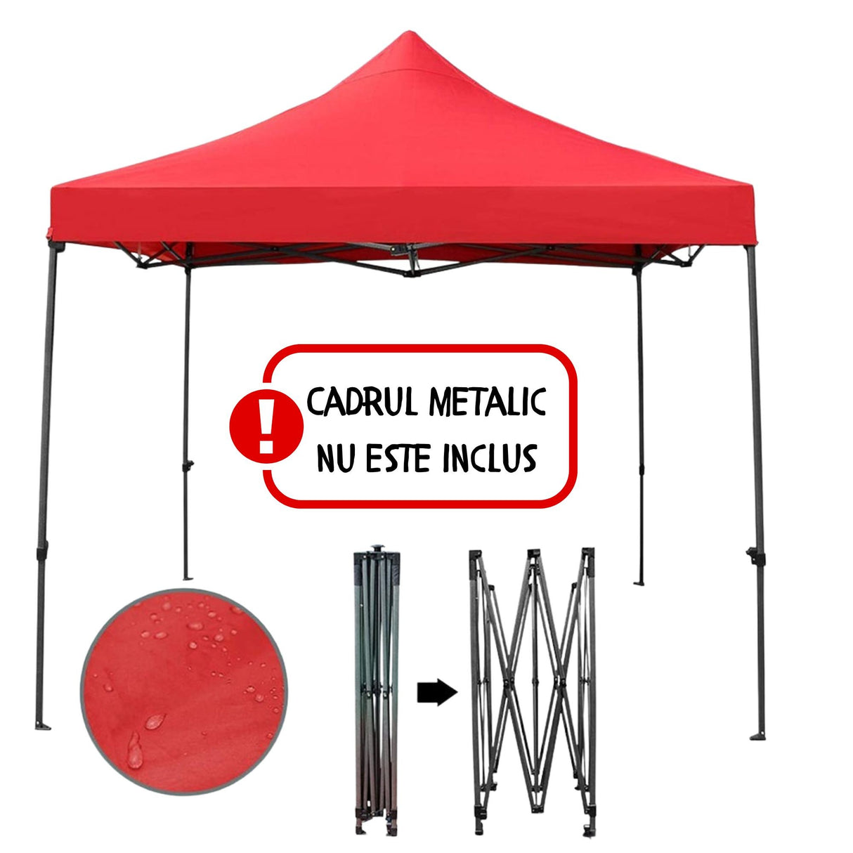 Copertina pentru Pavilion, Flippy, Acoperis Cort, Pliabil, Copertina Rezistenta 420D, 185 g/m2, Protectie Ideala la Soare si Ploaie, 3 x 3 m, Rosu - vivimall.ro