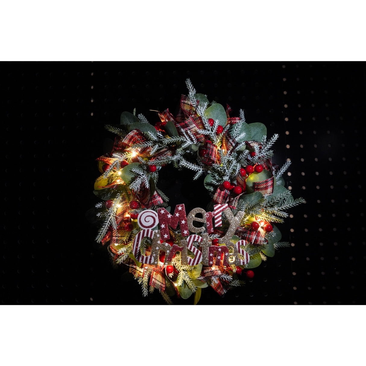 Coronita de Craciun pentru usa, Multicolor, 40 cm, PVC, Artificiala, Decorata, cu LED, Interior/Exterior, Vivimall - vivimall.ro