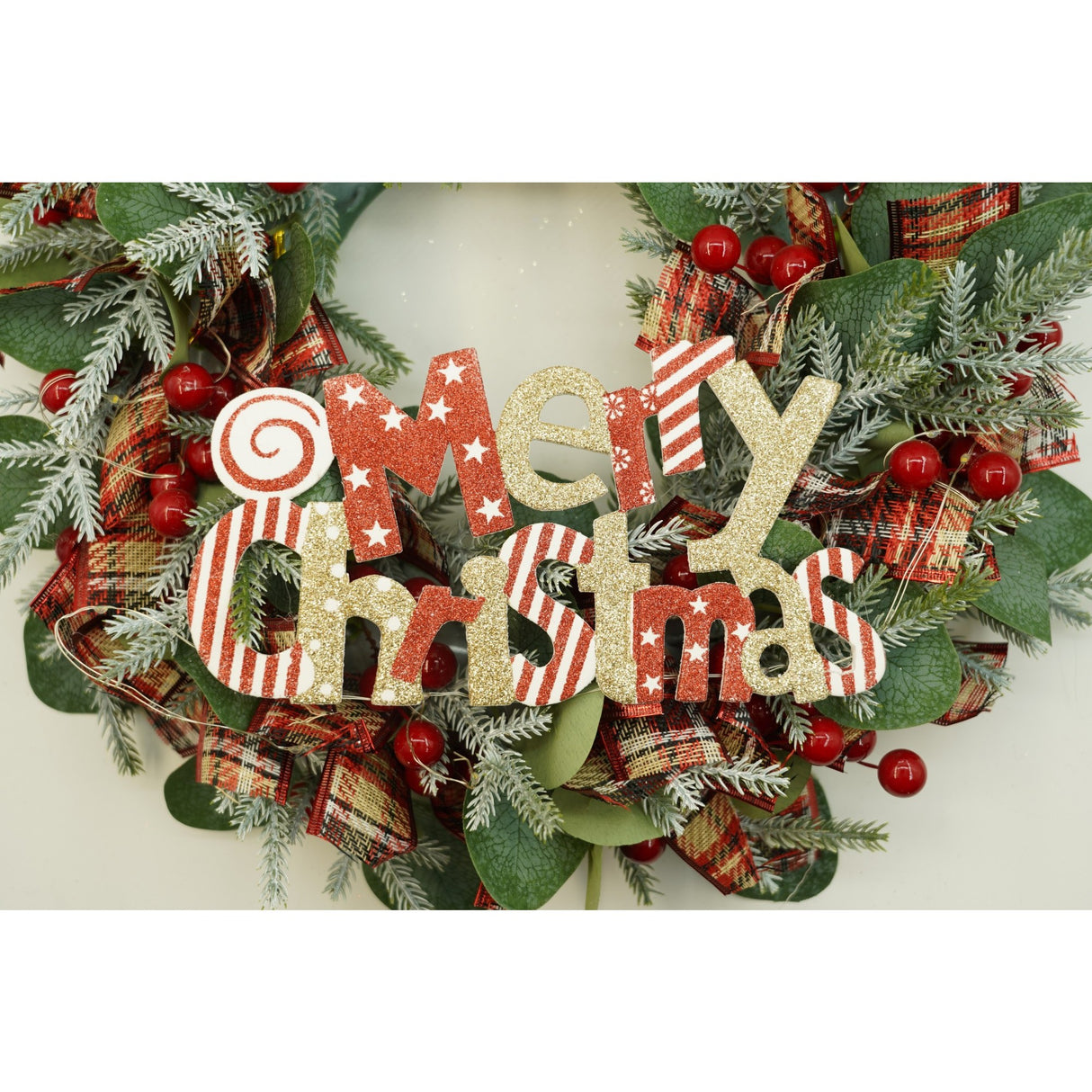 Coronita de Craciun pentru usa, Multicolor, 40 cm, PVC, Artificiala, Decorata, cu LED, Interior/Exterior, Vivimall - vivimall.ro