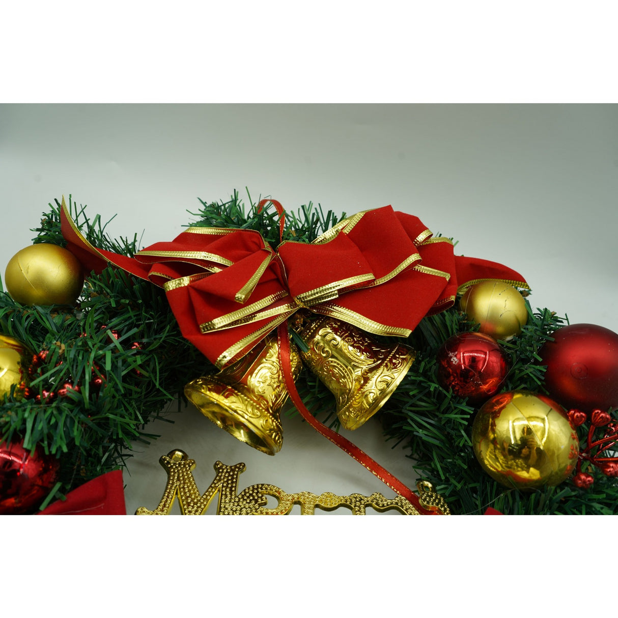 Coronita de Craciun pentru usa, Rosu/Auriu/Verde, 40 cm, PVC, Artificiala, Decorata, Interior/Exterior, Vivimall - vivimall.ro