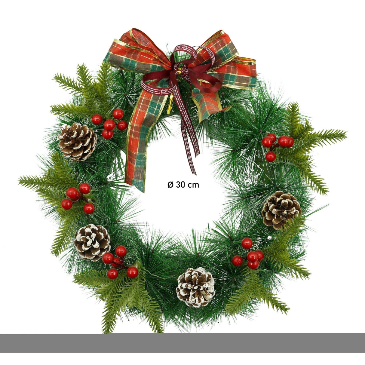 Coronita de Craciun pentru usa, Rosu/Verde, 40 cm, PVC, Artificiala, Decorata, Interior/Exterior, Flippy - vivimall.ro