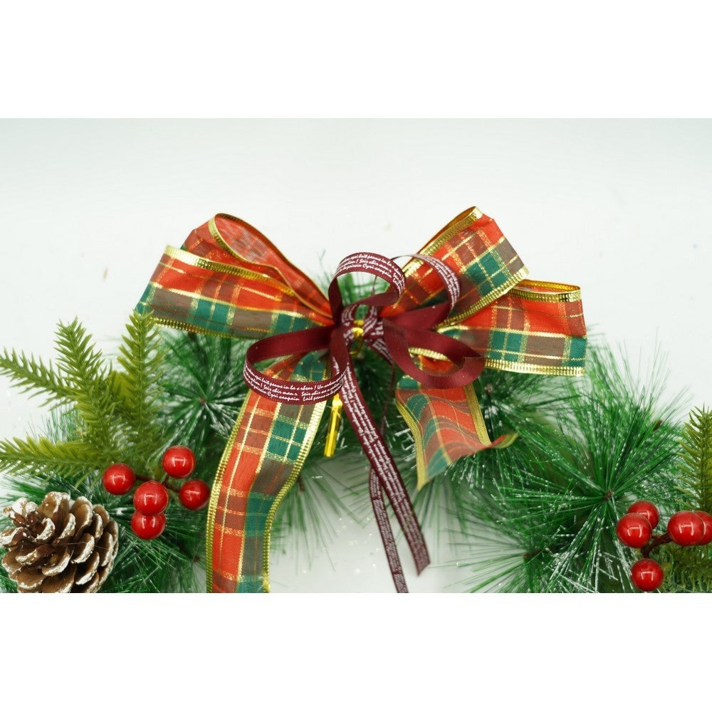 Coronita de Craciun pentru usa, Rosu/Verde, 40 cm, PVC, Artificiala, Decorata, Interior/Exterior, Flippy - vivimall.ro