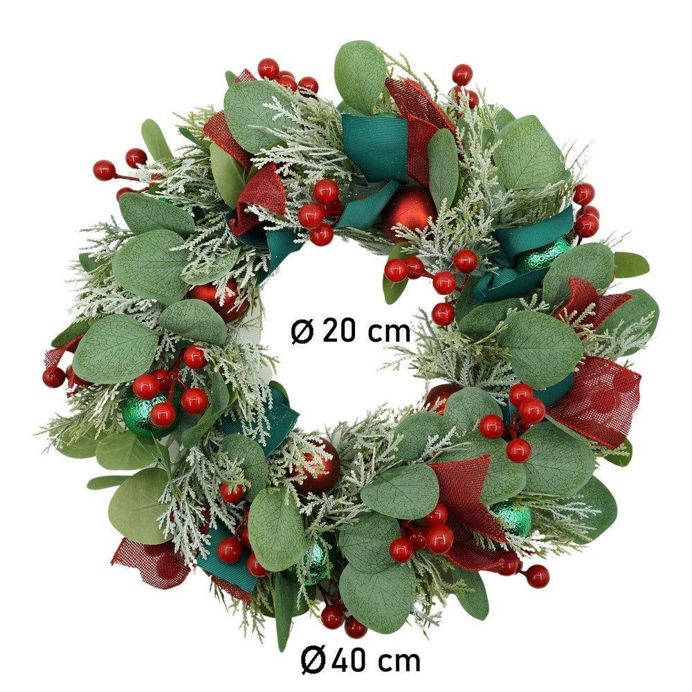 Coronita de Craciun pentru usa, Verde/Rosu, 40 cm, PVC, Artificiala, Decorata, Interior/Exterior, Flippy - vivimall.ro
