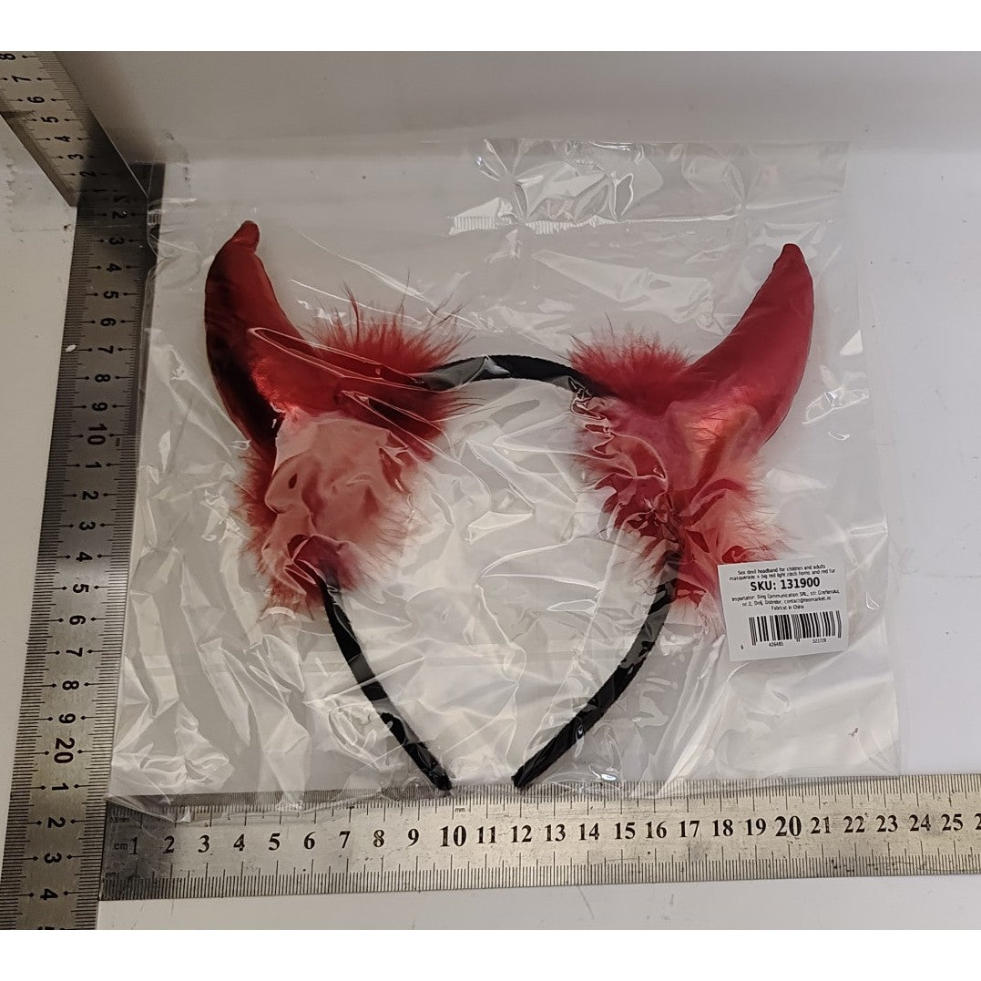 Coronita Deghizare, Vivimall, Model Cornite Devil, Rosu Satinat cu Puf Rosu, Marime Universala - vivimall.ro