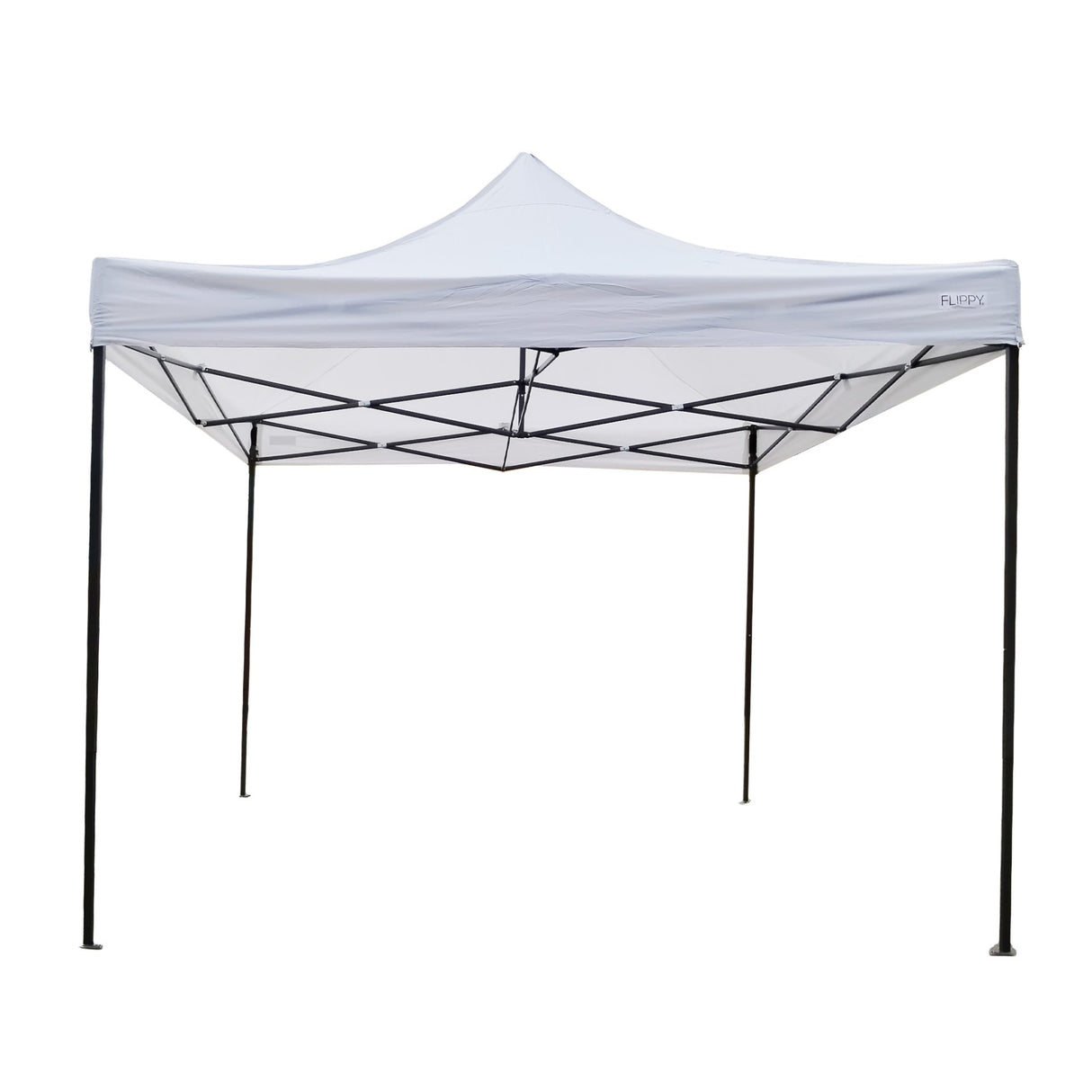 Vedere laterală cort pavilion pliabil Flippy alb 3x3m, înălțime ajustabilă 3,1m, design elegant exterior