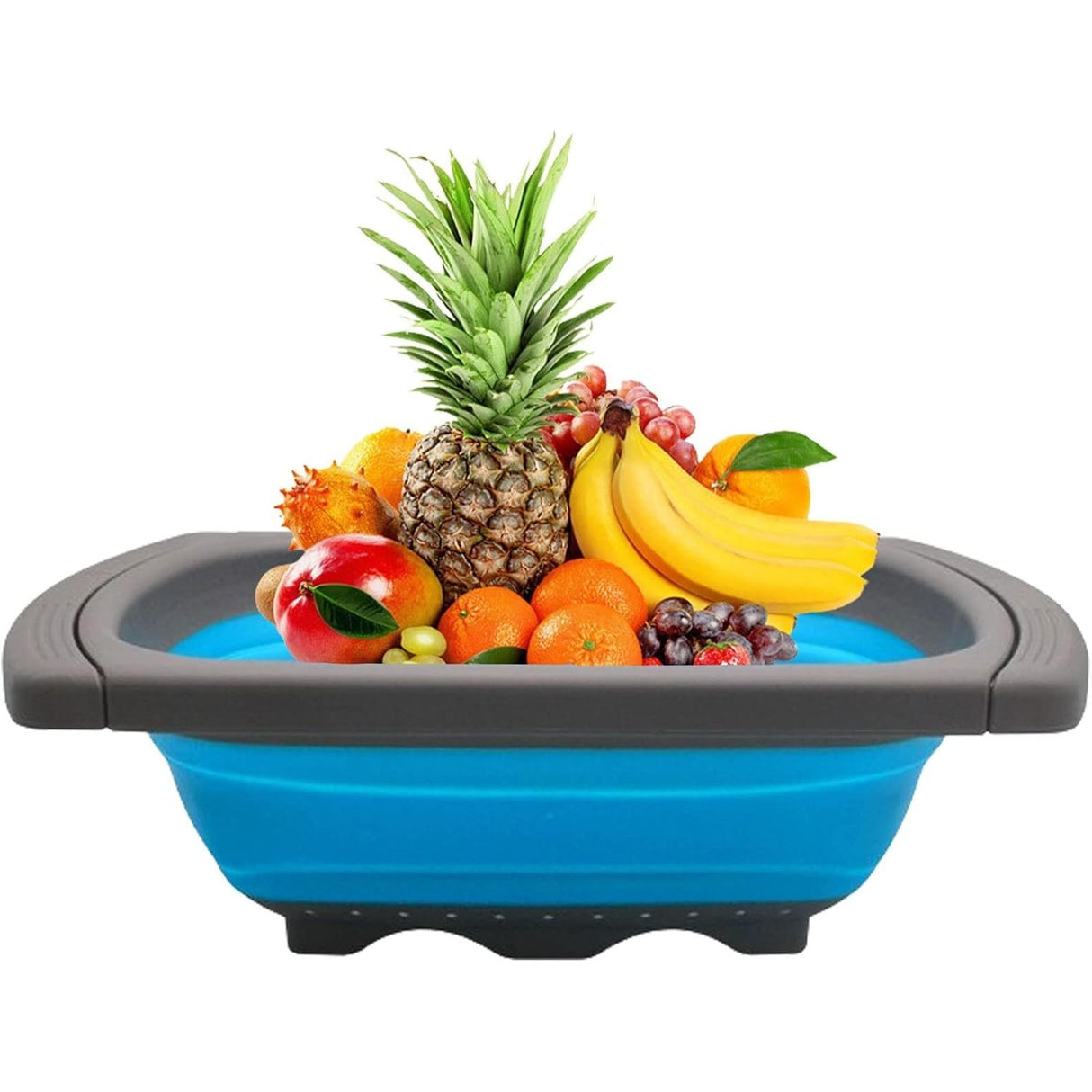 Cos de Scurgere Retractabil pentru Chiuveta, Vivimall, cu Filtru, pentru Fructe si Legume, de Uz Casnic, 39x12 cm, Design Extensibil pana la 61 cm, cu Manere de Prindere, Albastru - vivimall.ro