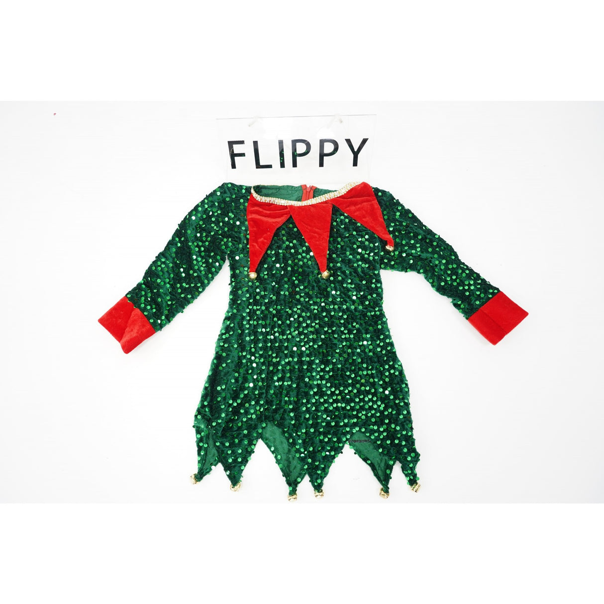 Costum Craciun, Flippy, Spiridus, rosu-verde, 7 - 9 ani, catifea - vivimall.ro