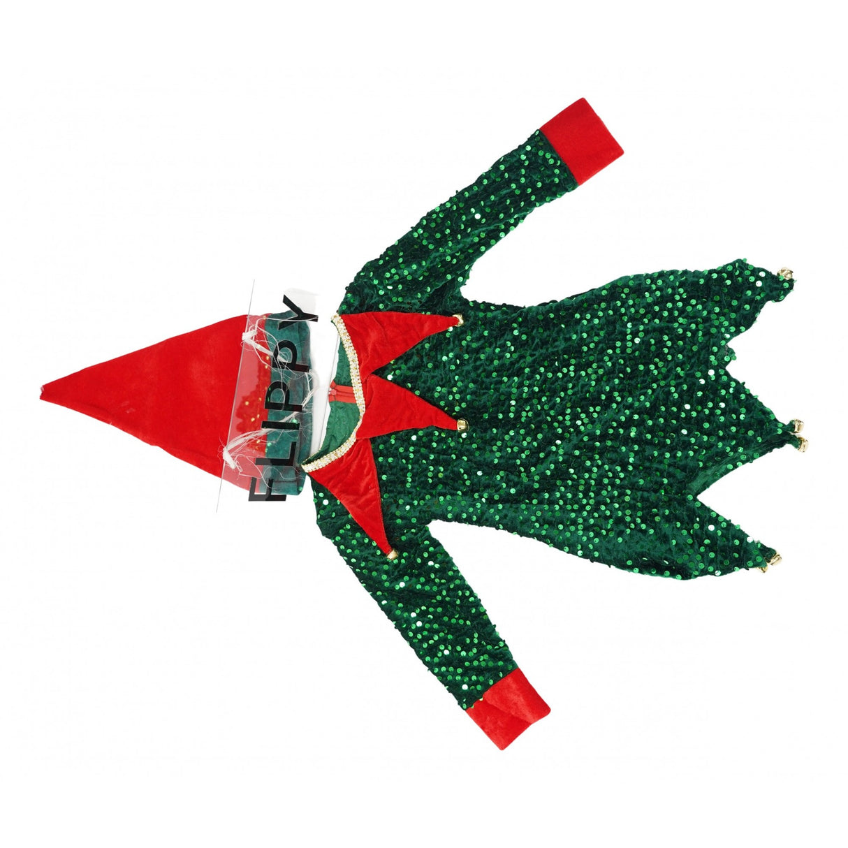 Costum Craciun, Flippy, Spiridus, rosu-verde, 7 - 9 ani, catifea - vivimall.ro