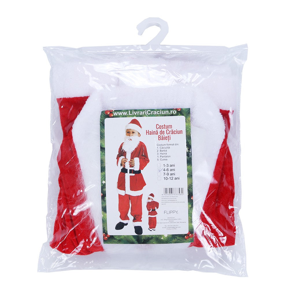 Costum Mos Craciun Flippy® Baiat, 4-6 ani, 5 piese, Catifea - vivimall.ro