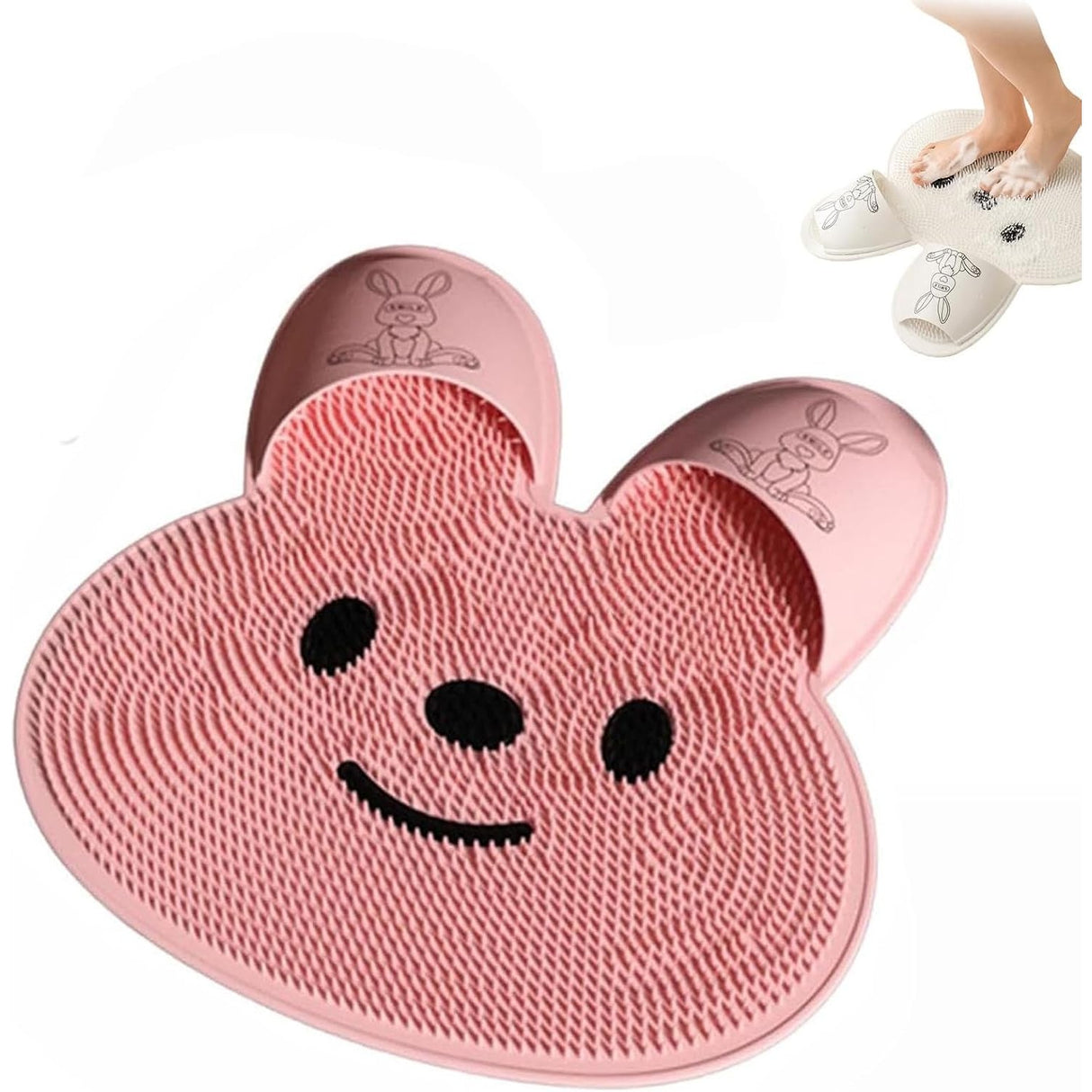 Covoras de Baie, Flippy, pentru Masaj/Spalat Picioare, din TPE, Antiderapant, 45 x 45 cm, Model Iepuras, Roz