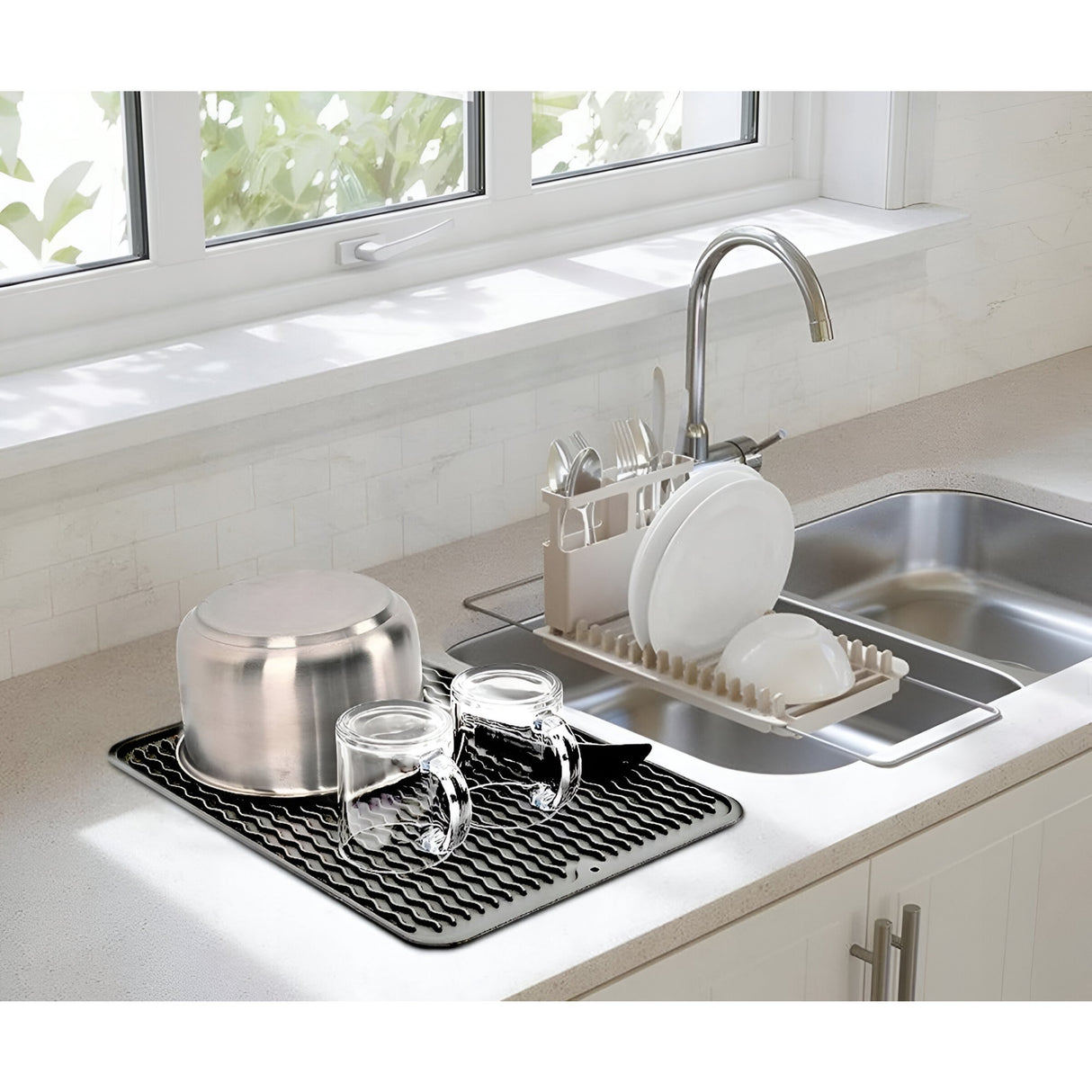 Covoras din Silicon pentru Scurgere Vase, Vivimall, Uz Casnic, Rezistent la Temperaturi Ridicate, Izolator, 43x32.5 cm, Negru - vivimall.ro